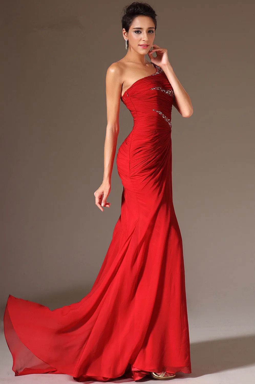 Freeshipping-New-A-line-One-Shoulder-Red-Pageant-Dress-Evening-Dresses (2)