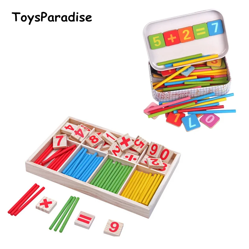 

Baby Toys Counting Sticks Wooden Toys For Kids Iron Study Box Building Blocks Montessori Mathematical Box Education Gift