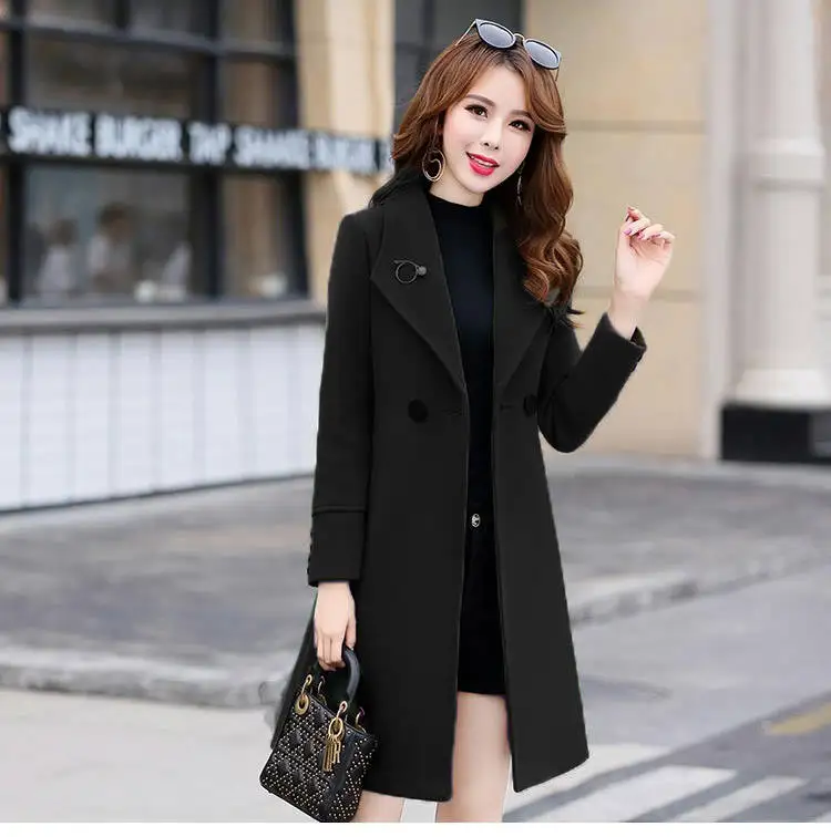Black Vangull женские шерстяные пальто модные тонкие однотонные длинные шерстяные куртки Осень Зима Повседневная однобортная верхняя одежда с длинными рукавами - Цвет: Black