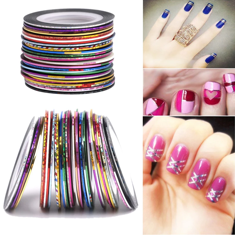 

100 Rolls Nail Striping Tape Decal Lines Foil Set Mixed Color Adhesive Nail Stickers Nail Art Tips Decorations DIY Styling Tools