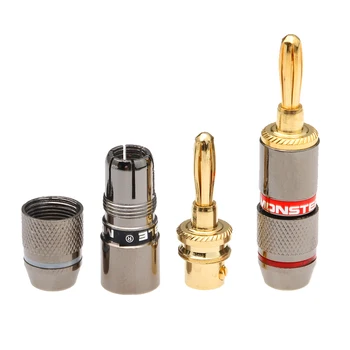 

4PCS Monsters Double Self-Locking RCA Gold Plated Copper Banana Plug Lotus Audio Connectors For Speaker Wire Adapter Connector