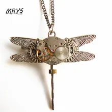 steampunk punk dragonfly mechanical watch movements gear brooch pin pendant chain men women boy girl vintage jewelry party gift