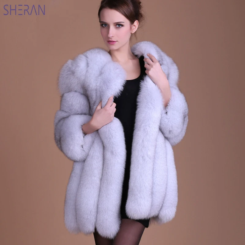 

SHERAN S-4XL Winter Luxury Faux Fox Fur Coat Slim Long Pink Faux Fur Jackets Plus Size Women Fake Fur Coats manteau fourrure