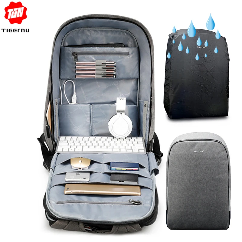 Preise Tigernu Anti theft 15,6 zoll Laptop Rucksäcke Mit Regen abdeckung Beiläufigen Fest Shell Männer Frauen Mochila Schule Taschen für jugendliche