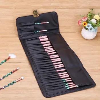 

Large Capacity Cosmetic Brush Bag Black PU Portable Foldable Toilet Bag for Beauty Makeup Accessories Tools Makeup Brush Bag