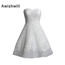 Customized Elegant Sleeveless Short Wedding Dress Bridal Gowns A Line Sweetheart Neckline Lace and Tulle Little White Dresses