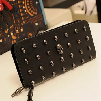 

2017Brand New Fashion European and American Style Women wallets Tassel Skull Chain card holder PU leather purse clip