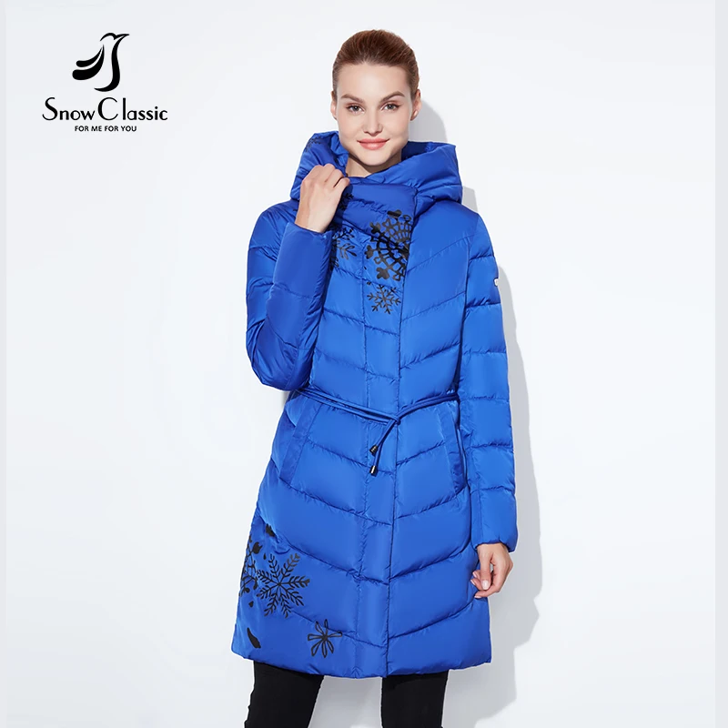 Snowclassic Spring and Autumn Женское печатное хлопковое верхнее пальто с модной и теплой дышащей капюшонкой из шлепанца с капюшоном 17227