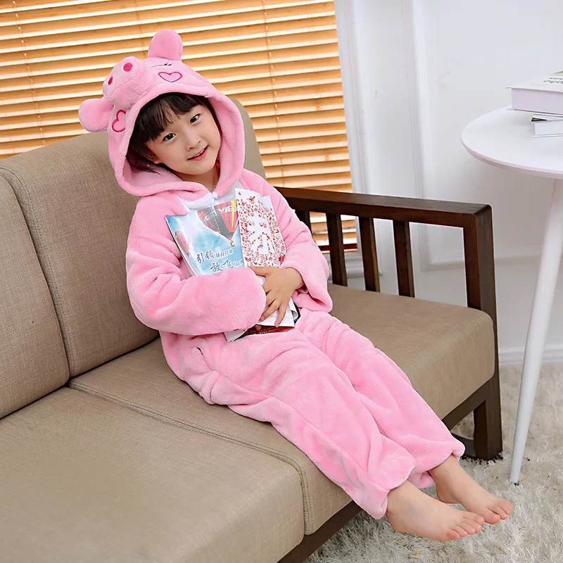 Cartoon Pig Blanket Jumpsuit Children Winter Unisex Flannel Pajamas Onesie Kids Cosplay Flannel Sleepwear Cosplay Costumes