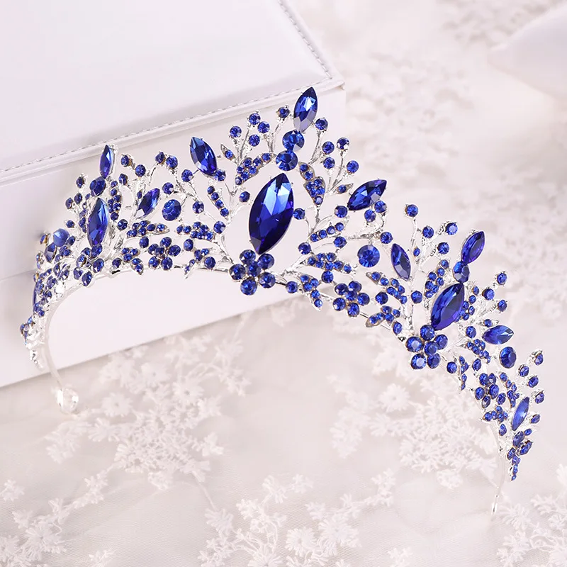 Свадебная диадема со стразами KMVEXO, диадема с синими/розовыми кристаллами