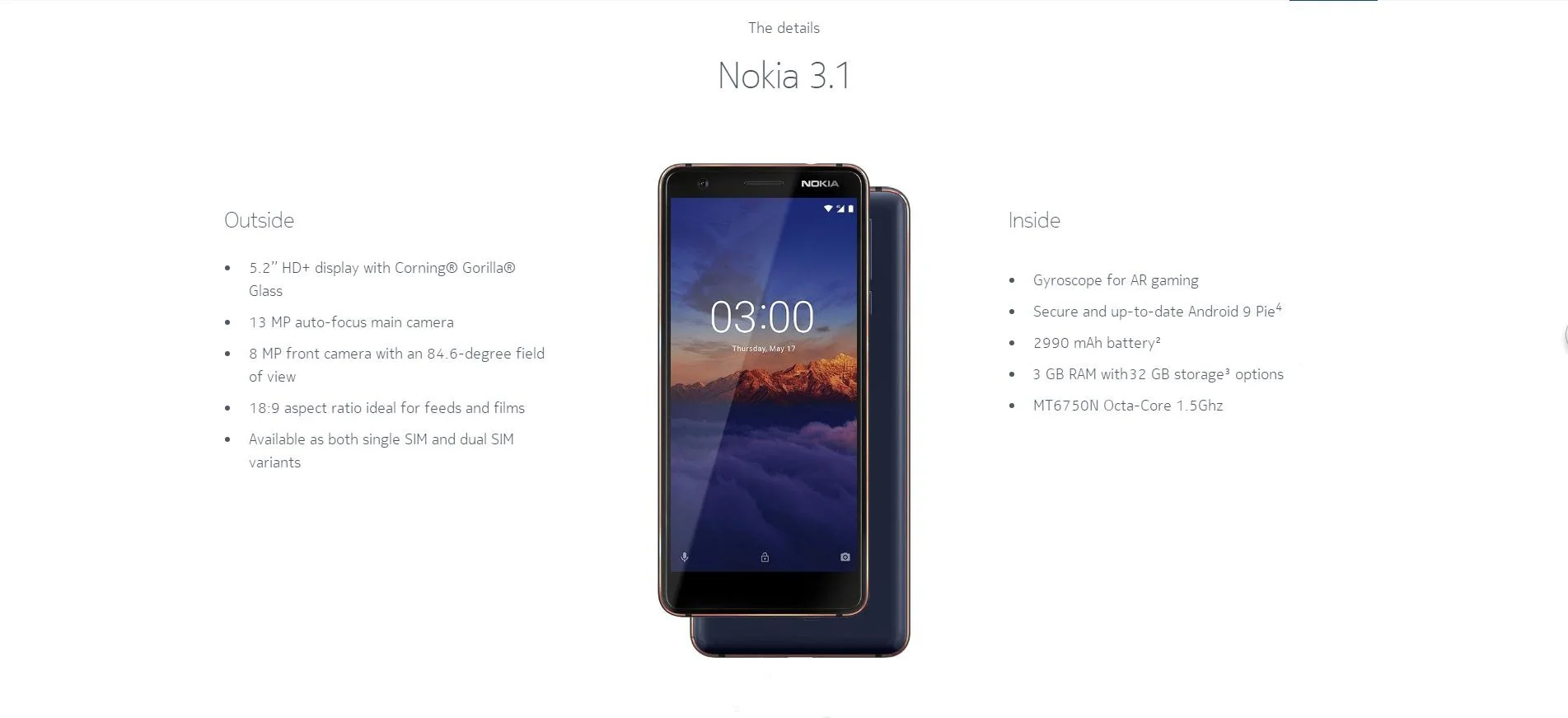 Nokia 3,1 Dual Sim 32 Гб Rom 3 Гб Ram 13 МП 8МП камера 5,2 Hd 1,5 ГГц Восьмиядерный процессор Processo 2990 мАч