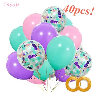 

Taoup 40pcs Happy Birthday Little Mermaid Balloons Figures Round Ballons Accessories Latex Balloons Confetti Mermaid Party Decor