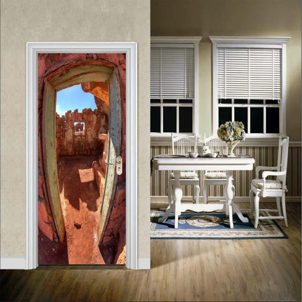 2pcs/set Red Cliff Door Wallpaper Wall Sticker New Arrival Wall Poster