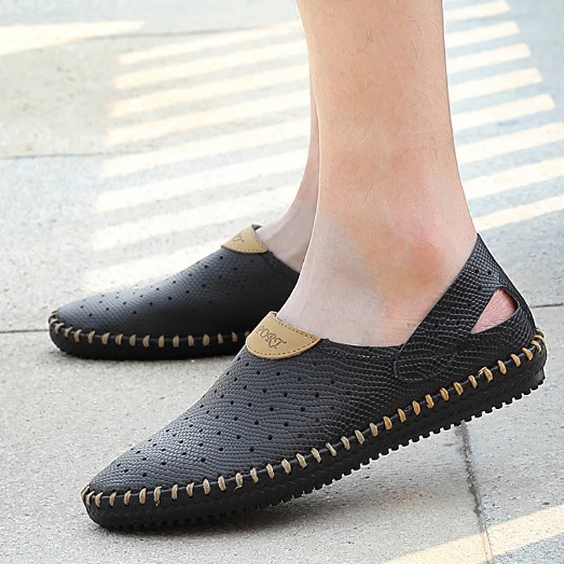Men's Summer Shoes Leather Clogs Big Size 45-48 Breathable Hollow Slip-On Casual Shoes For Men Rubber Sole Flat Sandals Male Men's Summer Shoes Leather Clogs Big Size 45-48 Breathable Hollow Slip-On Casual Shoes For Men Rubber Sole Flat Sandals Male