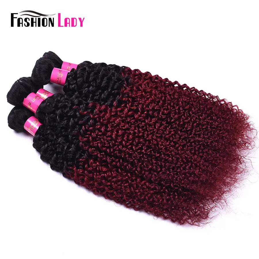 Fashion Lady Pre-Colored Ombre Brazilian Hair 3 Bundles Two Tone Human Hair Weave 1b/burg Burgundy Curly Bundles Non-remy