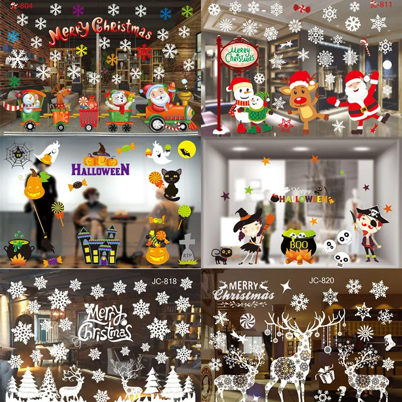 

DIY christmas window film glass sticker halloween electrostatic window sticker christmas decorations for home new year 2020