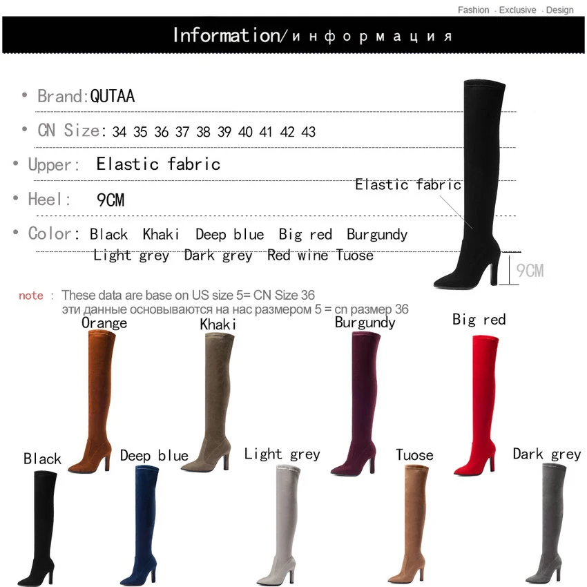 QUTAA г. Женские ботфорты на тонком высоком каблуке зимняя обувь пикантные черные женские сапоги с острым носком размеры 34-43