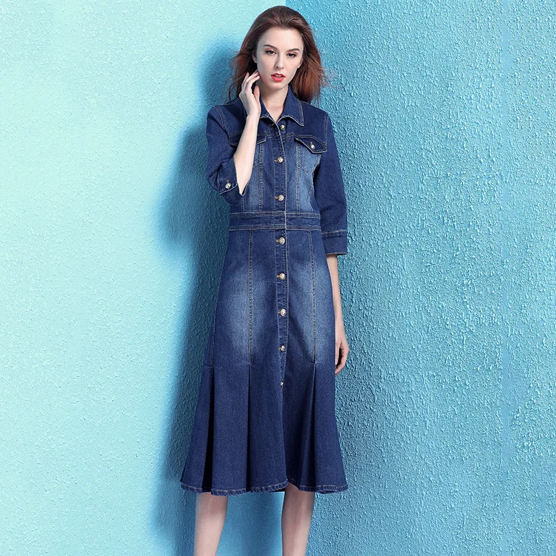 

jeans dress tube maxi plus size women denim blue cotton long casual shirt dresses 2019 summer fem me sexy big swing lotus leaf