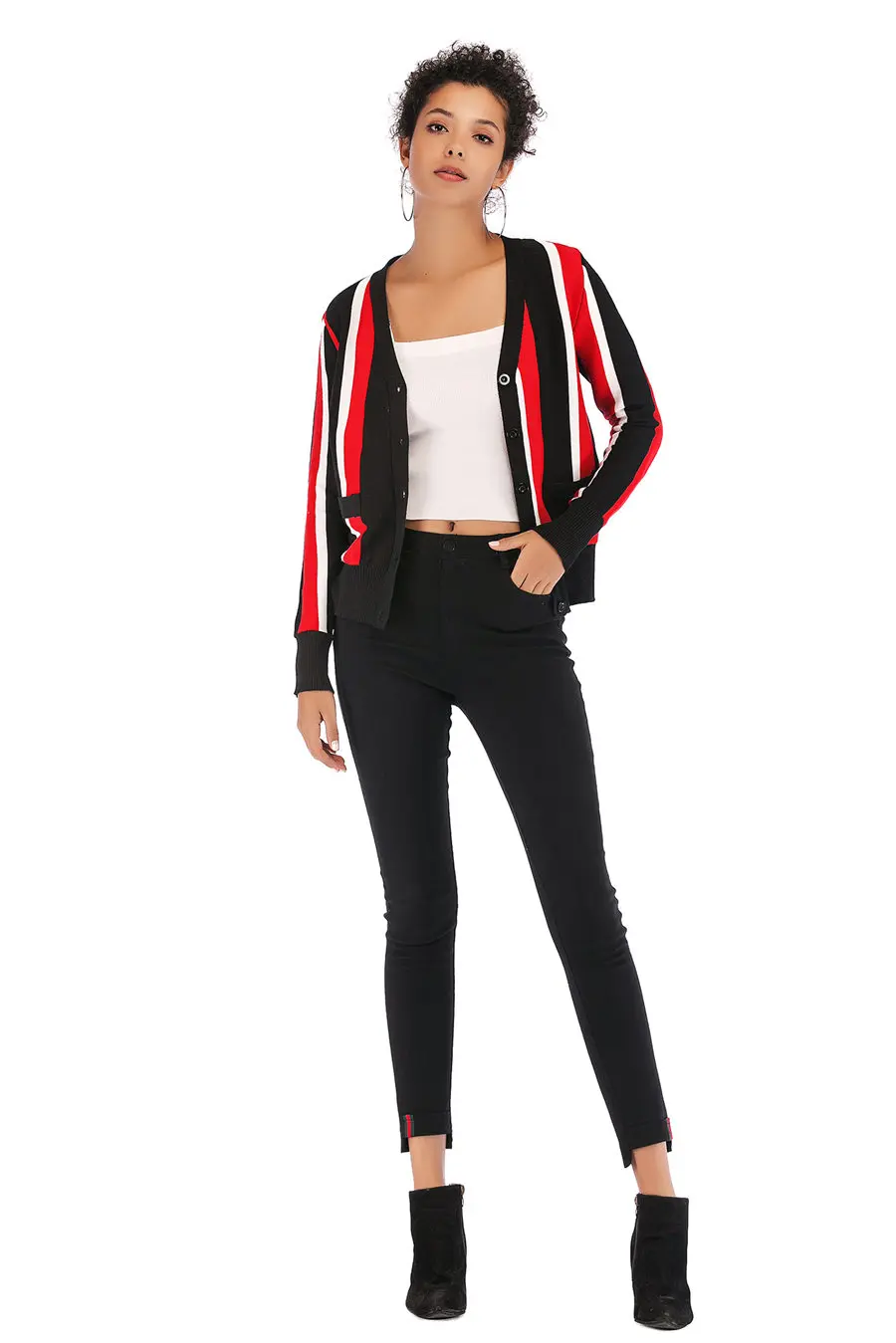 Gladiolus 2018 Autumn Winter Knitted Sweater Women Long Sleeve V-Neck Singer Breasted Pocket Striped Cardigan Women Sweater Tops (14)