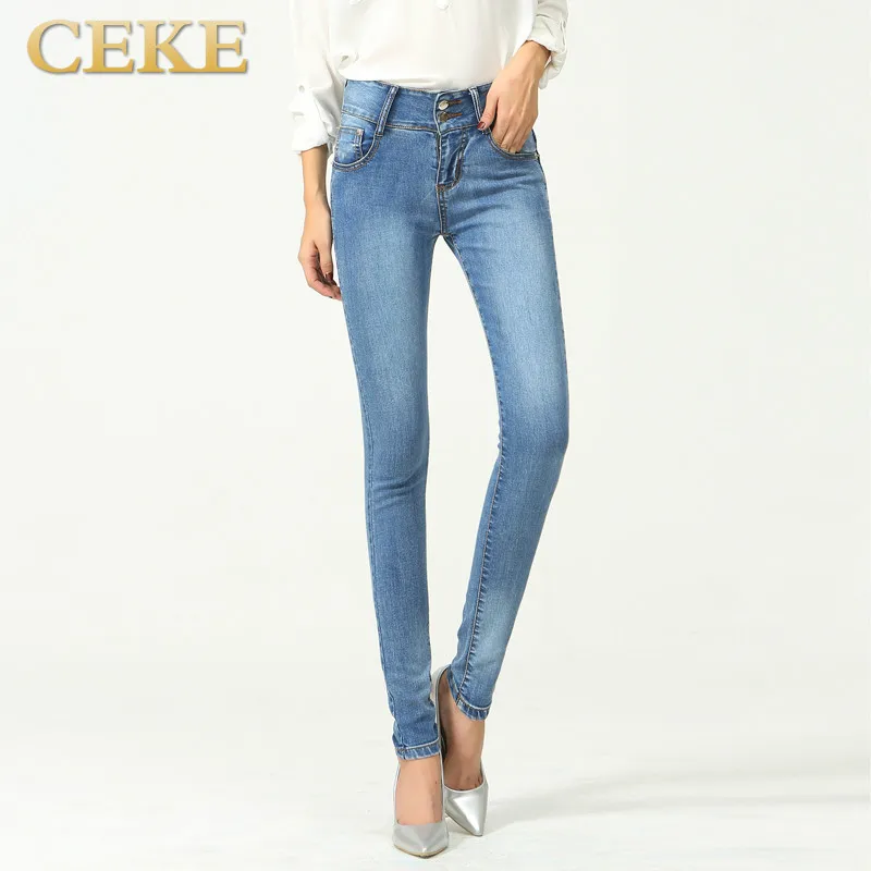 

2017 New Fashion Women Mid Waist Skinny Stretch Jeans Female Spring Jeans Pencil Pants 2 Colors