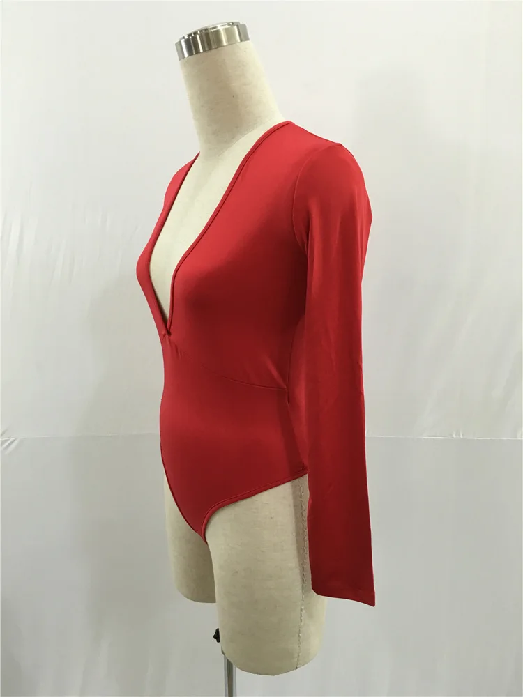 sequin bodysuit Women Plunging V Neck Rompers Autumn Spring Long Sleeve Solid Colors Bodysuit One Piece Basic Jumpsuit Plus Size S-2XL body suits for women