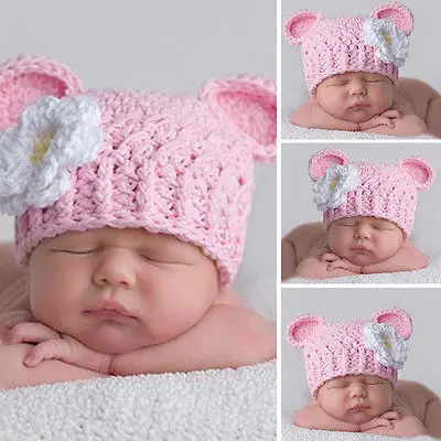 

Newborn Baby Girls Cute Toddlers Daisy Flower Crochet Beanie Knitted Cap Hat