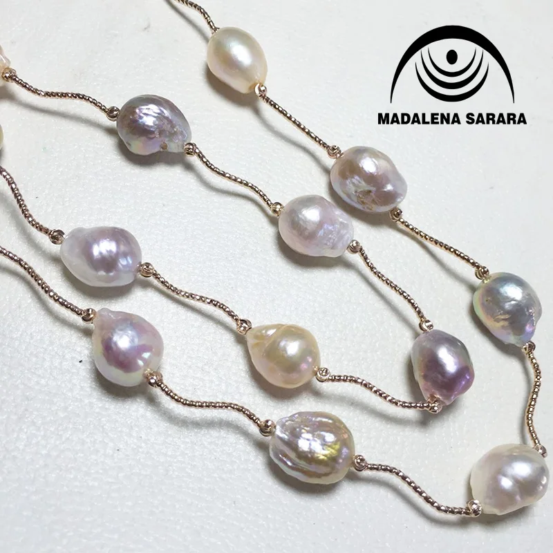 

MADALENA SARARA 9mm AAA Baroque Freshwater Pearl Chain Necklace Colorful Beaded Pearl Making 40