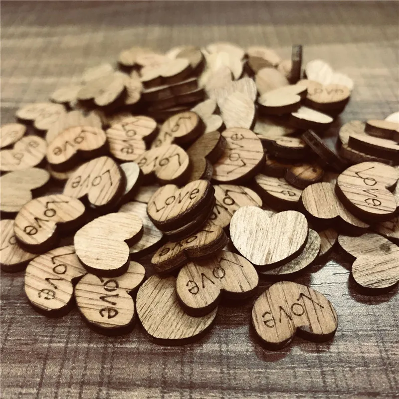 

100Pcs/pack Wedding Decoration Wooden Love Heart Shape for Weddings Plaques Art Craft Embellishment Sewing Decoration Buttons