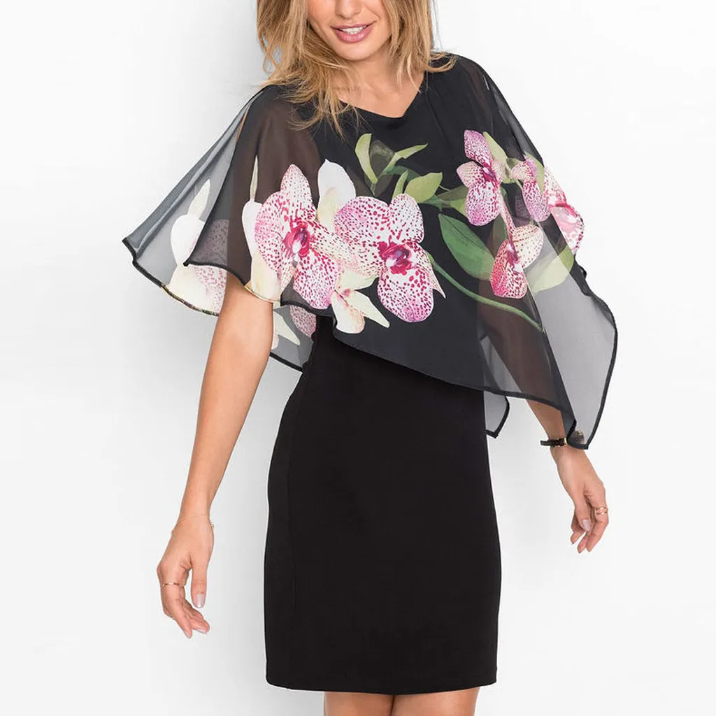 Dresses Woman Party Night Women Casual Chiffon Stitching Floral Print Shawl Slim Mini Sheath Plus Size Maxi Dress #B Dresses Woman Party Night Women Casual Chiffon Stitching Floral Print Shawl Slim Mini Sheath Plus Size Maxi Dress #B