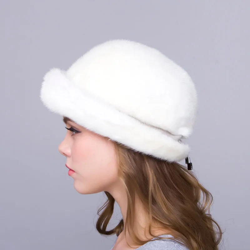 Зимняя женская шапка в рыбацком стиле из натурального меха норки, регулируемый размер, однотонные береты, шапки, аксессуары, складная шапка, модные дикие вечерние шапки - Цвет: A