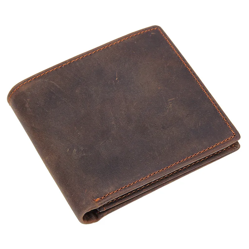 

Men's Wallet Crazy Horse Leather Designer Card Holder With Coin Pocket Durable Leather Money Purse R-8451
