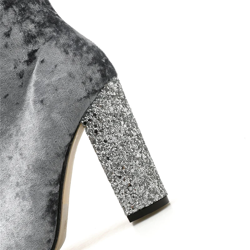 2019 г. Женские блестящие Фетиш сапоги на высоком каблуке 10 см бархатные ботильоны