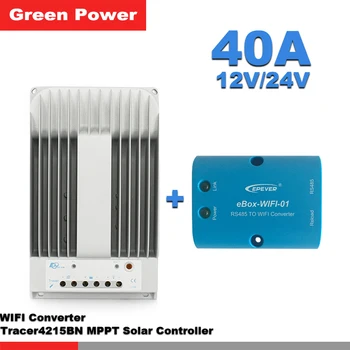 

Tracer4215BN 40A 12V/24V Solar Charge Controller with eBox WIFI Android APP module connect solar panel charge battery for home