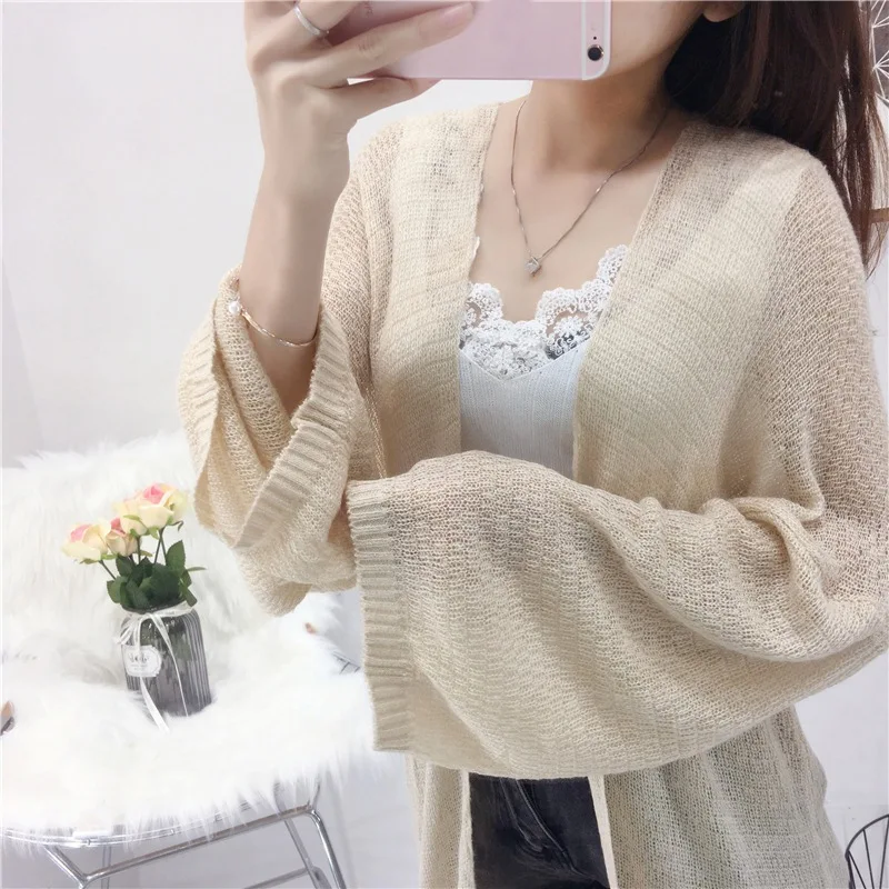 Women Summer Thin Sunscreen Cardigan Loose Casual Long Sleeve Knitted Cardigan Jacket Female Solid Color Sun Protection Tops Women Summer Thin Sunscreen Cardigan Loose Casual Long Sleeve Knitted Cardigan Jacket Female Solid Color Sun Protection Tops