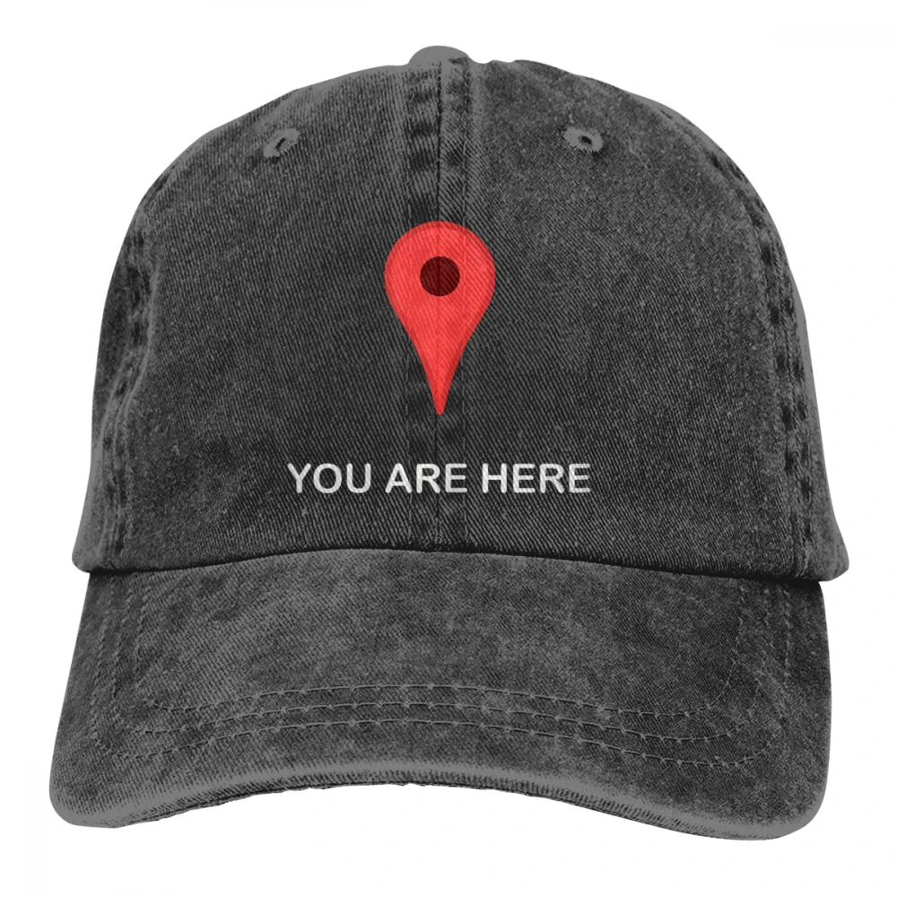Вы здесь карта Casquette черный унисекс Мужские Женские джинсовые бейсболка с ремешком кепки Регулируемый Гольф папа шляпа