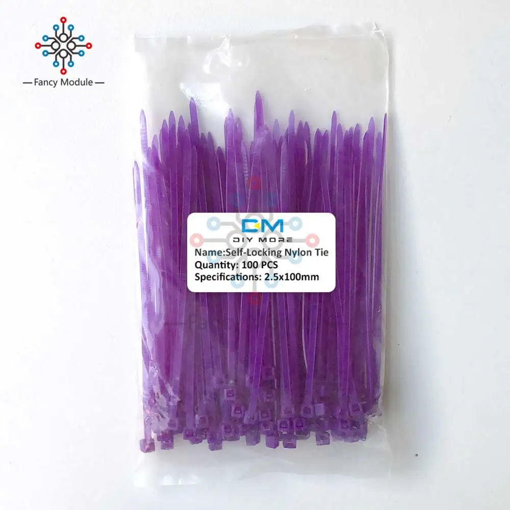 100 шт красочные нейлоновые обвязка-маркер Галстуки, этикетки провода ремни, самоблокирующийся пластиковый нейлоновый кабель, 12 цветов 2,5*100 мм - Цвет: Purple