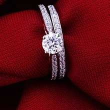 Модные женские обручальные свадебные кольца из 2 предметов с кубическим цирконием, покрытые серебром, Aros anello anillo bague anel