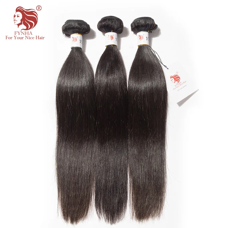 [FYNHA] Indian Virgin Straight Hair Weave 3 Bundles With Lace Closure Human Hair Extensions