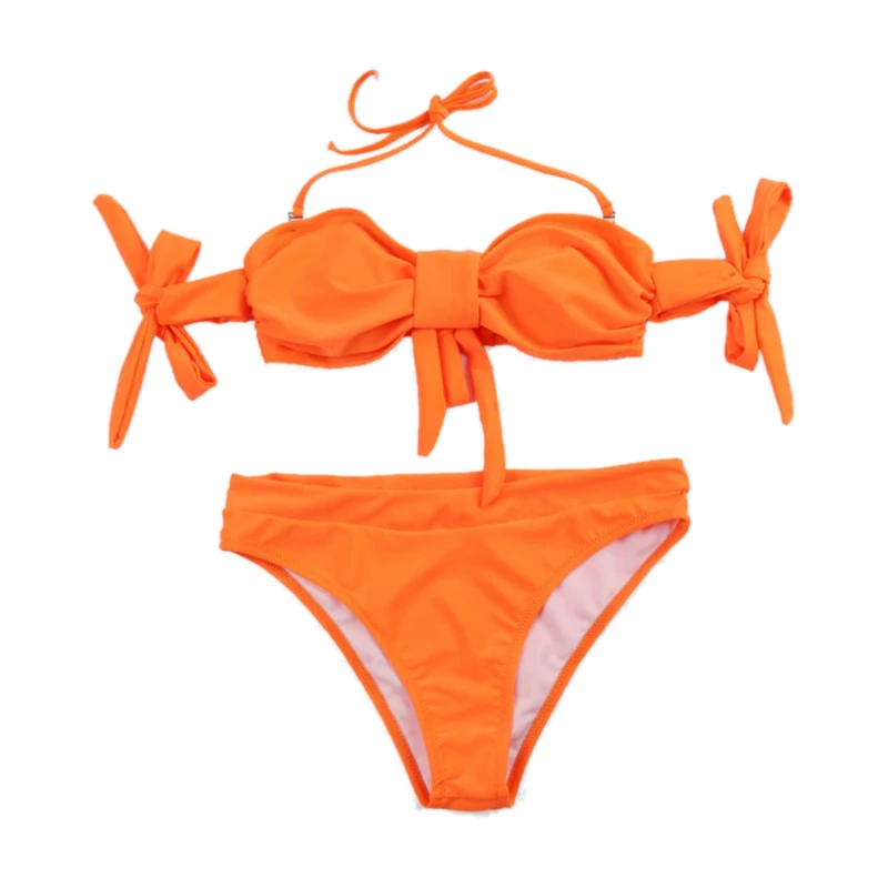 

Ladies Swimsuits Off Shoulder Sling Bikini Solid Color Briefs Swimwear for Summer JT-Drop Ship