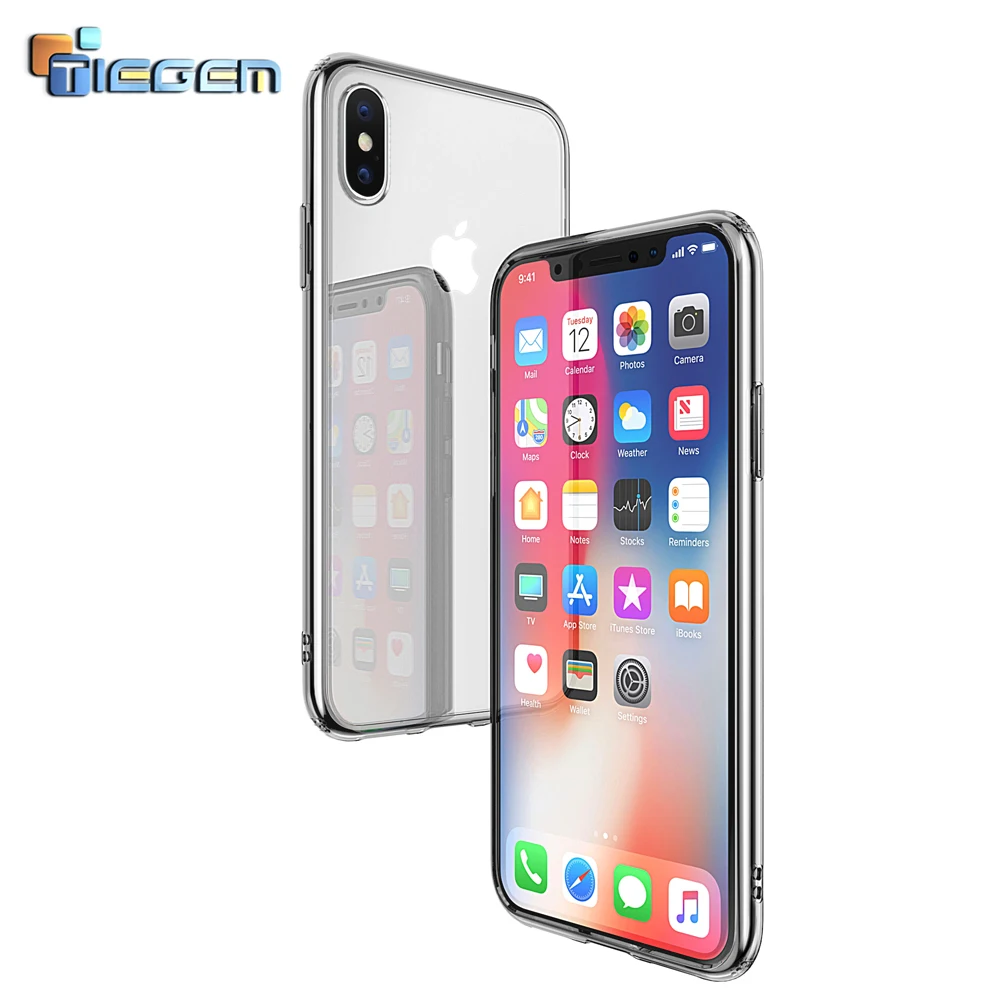 TIEGEM Phone Case for iPhone X TPU + ARC Clear Soft Frame