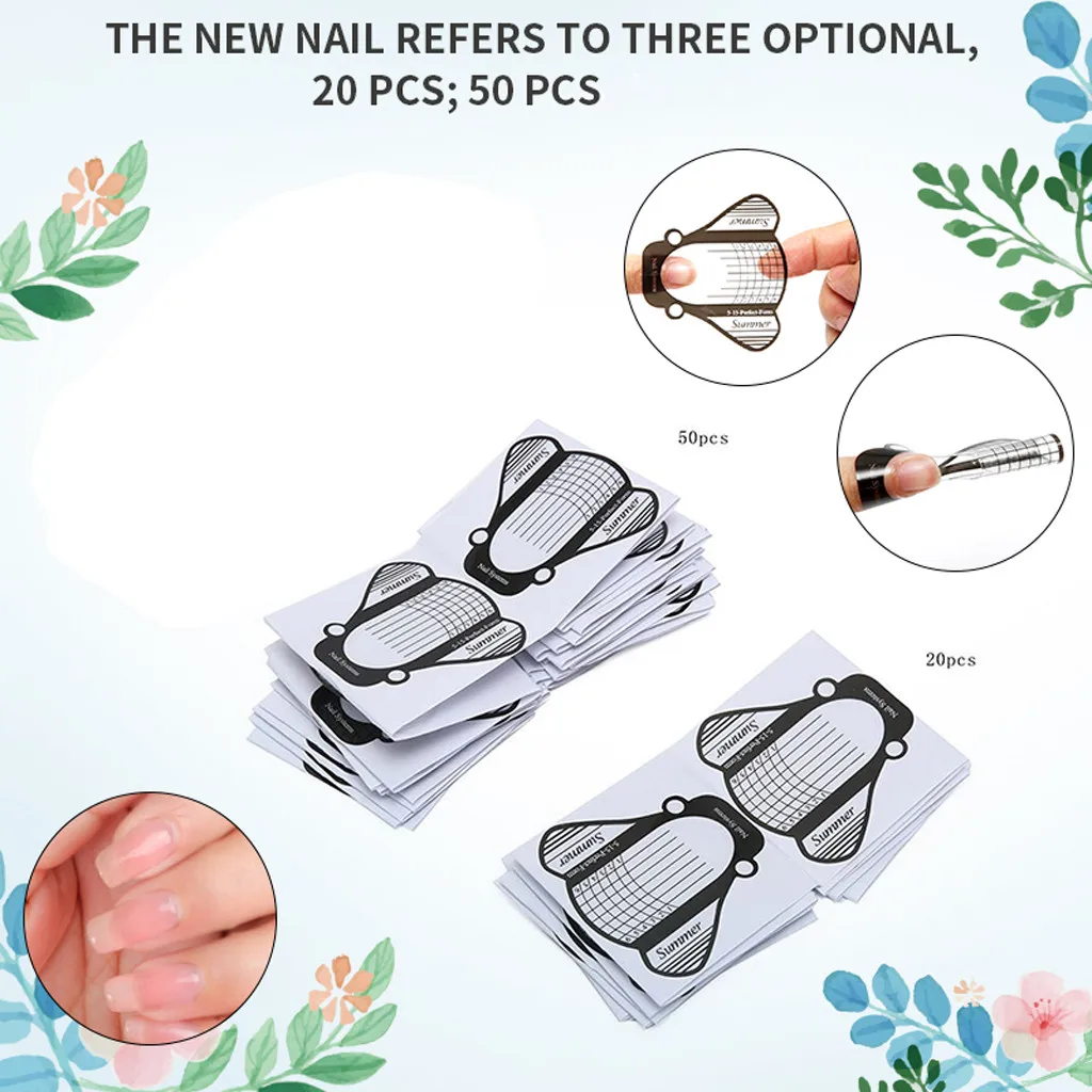 

20/50pc Set Nail Art Tips Extension Forms Guide French DIY Tool Acrylic UV Gel Natural French False Acrylic Nail Art Gel DIY 15