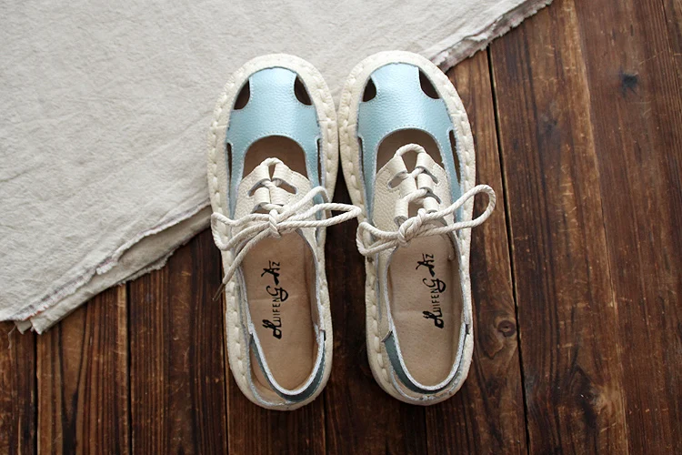 HUIFENGAZURRCS-Real Leather summer lace forest literature antique original handmade Harajuku flat shoes, super soft women's shoe HUIFENGAZURRCS-Real Leather summer lace forest literature antique original handmade Harajuku flat shoes, super soft women's shoe
