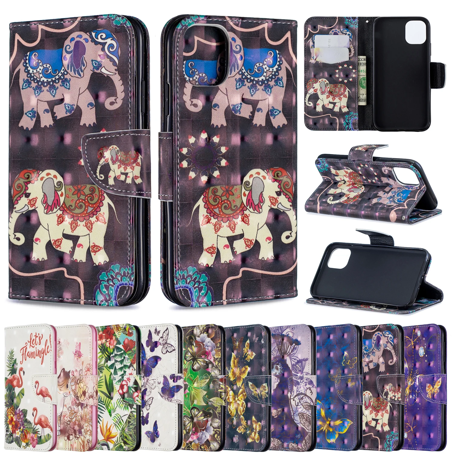 

3D Leather Flip Case For iPhone 6 s 7 8 Wallet Cover Card Stand Protector Celular Fashion Case for iphon 7plus 8plus 6plus hoes
