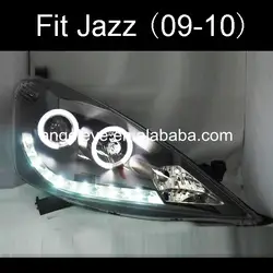 Для Honda для Fit Jazz 2009-2010 год LED Ангельские глазки Фары для автомобиля передний свет черный Корпус SN