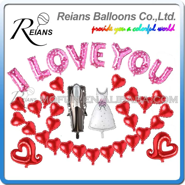 

50 Sets Reians Cartoon I LOVE YOU Wedding dress swallowtail Party Decoration Letter Number Helium Air Aluminum Foil Balloons Set