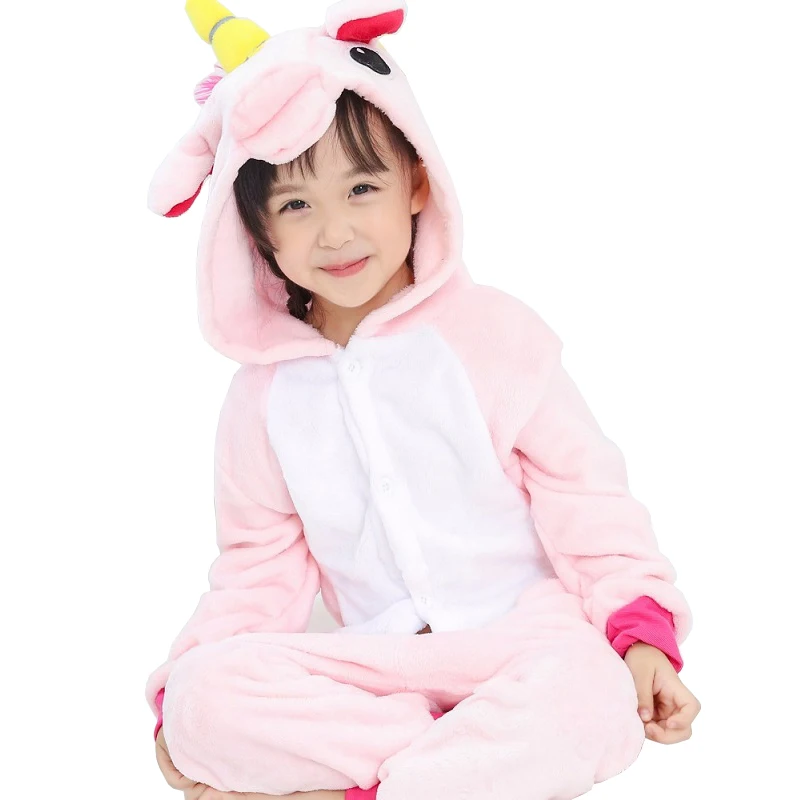 Boys Girls Pajamas Unicorn Children Pajamas set Unisex Flannel Kids pink stars pajama Unicorn Animal Sleepwear Cosplay Onesies