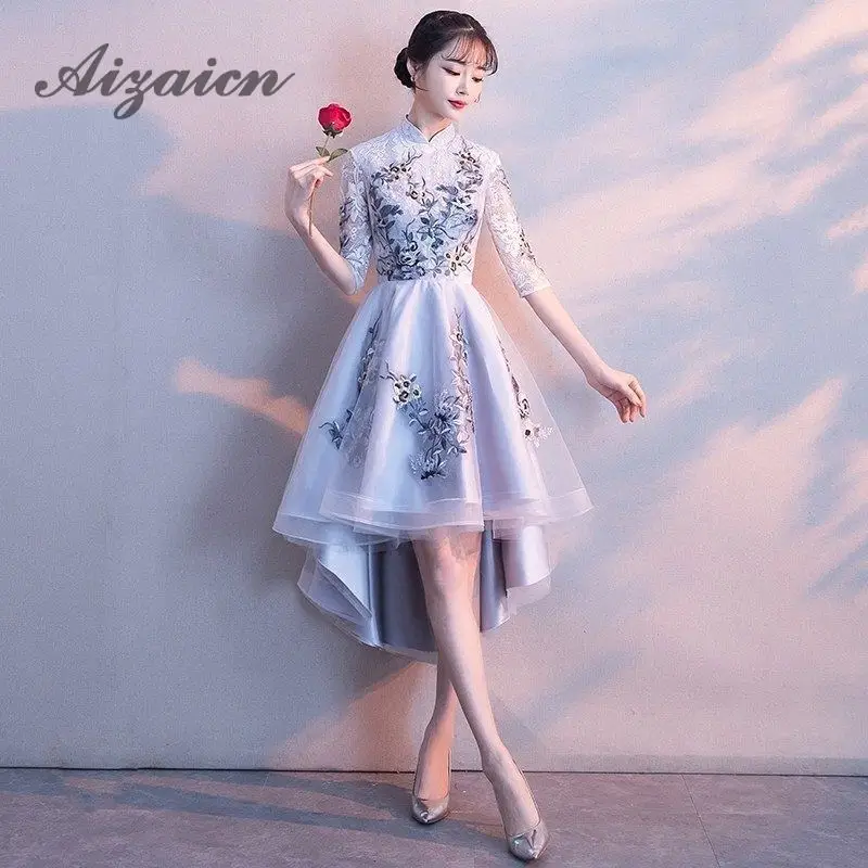 Длинное китайское Восточное вечернее платье Cheongsam с вышивкой элегантные платья