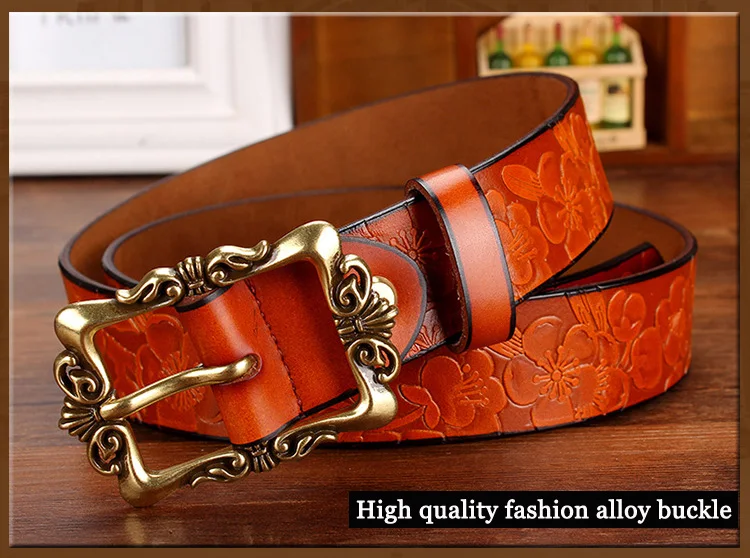 designer belts women Fashion Wide Genuine leather belts for women Vintage Floral Pin buckle Woman belt High quality second layer Cow skin jeans strap waist belt for women