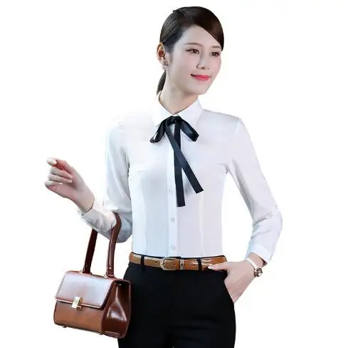 

Elegant Women Career White Shirts Long Sleeve Button Design Clothing 2018 Office Classic Lady Casual Blouses 1607 S09