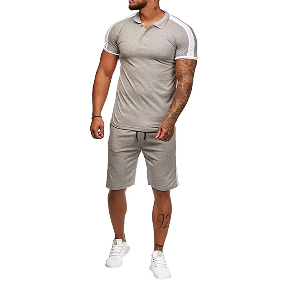 حار الصيف طقم رياضي الرجال الشاطئ ارتداء عارضة المتناثرة رياضية مجموعات زلة لينة Joggings قميص بولو دعوى عرق الرجال بذلة رياضية